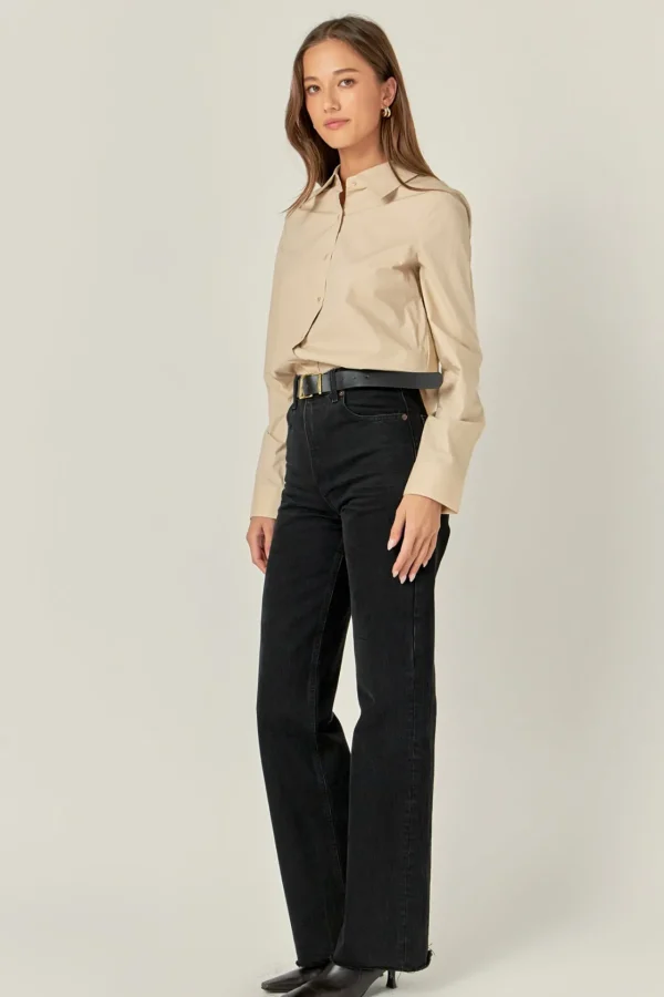ENGLISH FACTORY Shirts & Blouses | Tops*- Cuff Sleeve Accent Collar Poplin Dress Shirt