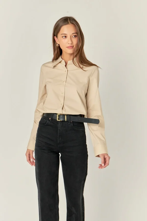ENGLISH FACTORY Shirts & Blouses | Tops*- Cuff Sleeve Accent Collar Poplin Dress Shirt