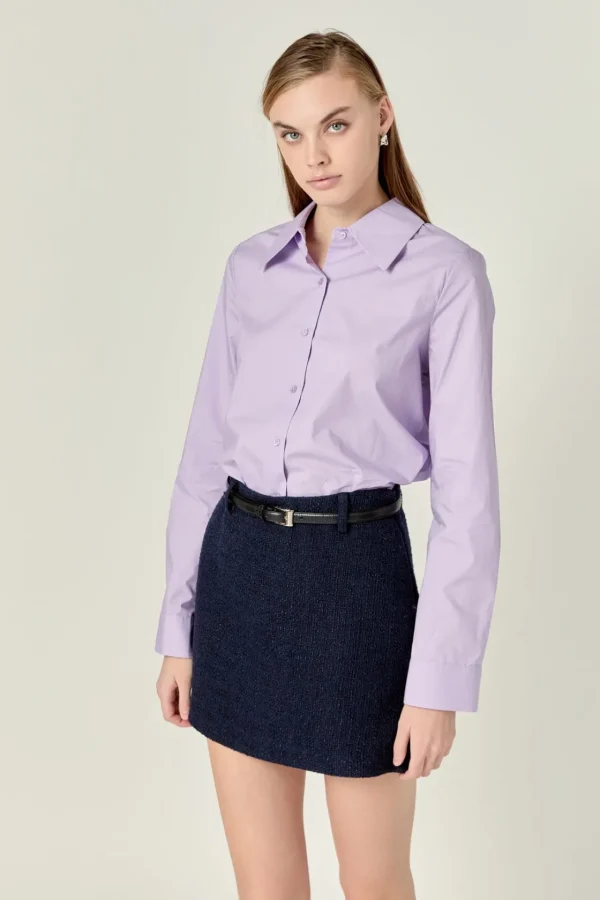 ENGLISH FACTORY Shirts & Blouses | Tops*- Cuff Sleeve Accent Collar Poplin Dress Shirt