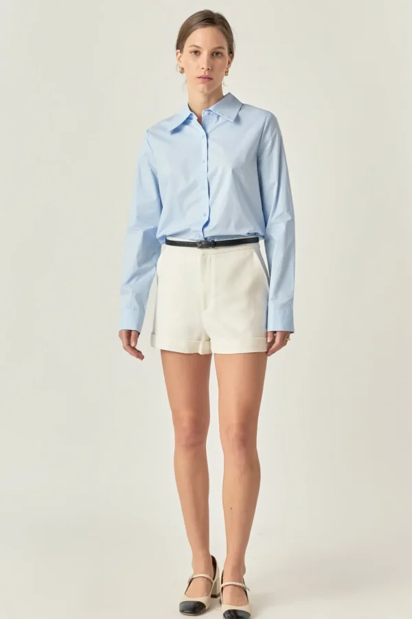 ENGLISH FACTORY Shirts & Blouses | Tops*- Cuff Sleeve Accent Collar Poplin Dress Shirt
