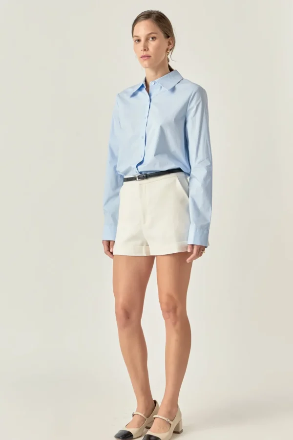 ENGLISH FACTORY Shirts & Blouses | Tops*- Cuff Sleeve Accent Collar Poplin Dress Shirt
