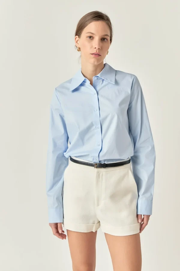 ENGLISH FACTORY Shirts & Blouses | Tops*- Cuff Sleeve Accent Collar Poplin Dress Shirt