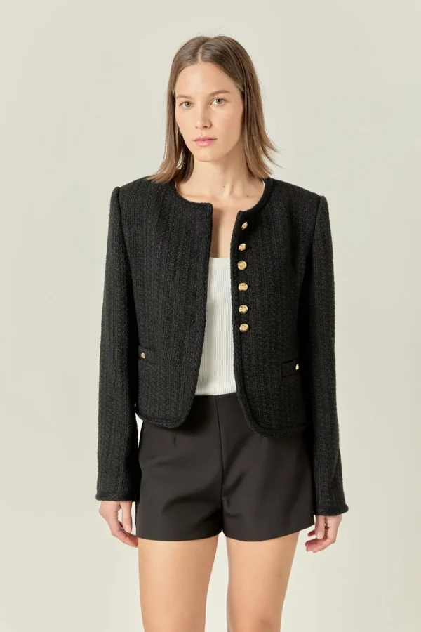 ENGLISH FACTORY Jackets & Coats | Tops*- Darcy Tweed Jacket BLACK