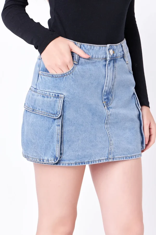 ENGLISH FACTORY Denim | Skirts*- Cargo Low Rise Mini Skirt DENIM