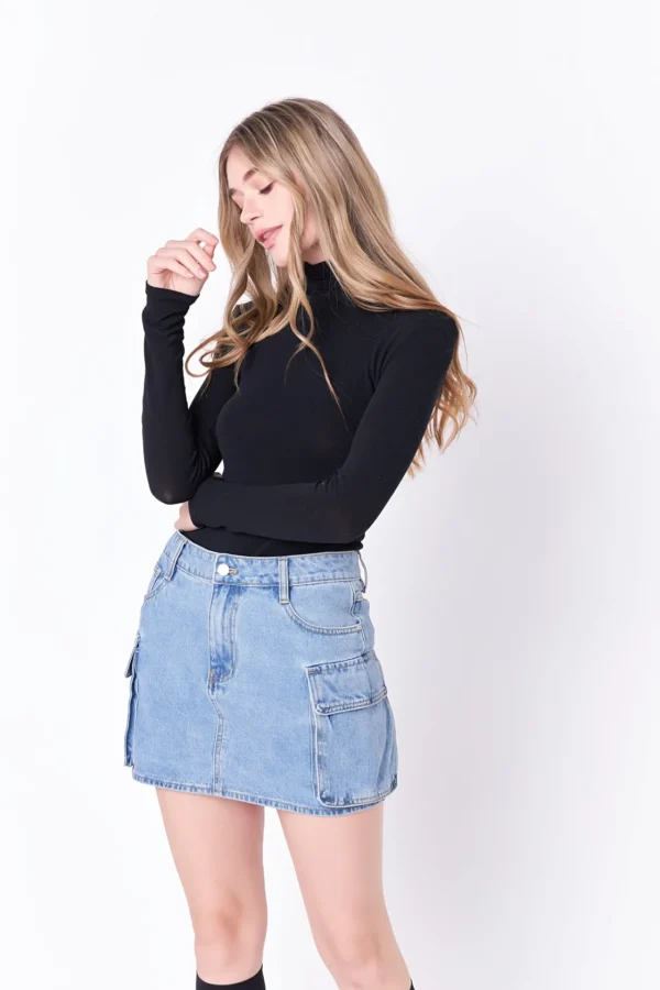 ENGLISH FACTORY Denim | Skirts*- Cargo Low Rise Mini Skirt DENIM