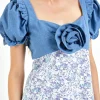 ENGLISH FACTORY Puff Sleeve | Tops*- Denim Combo Floral Print Maxi Dress BLUEMULTI