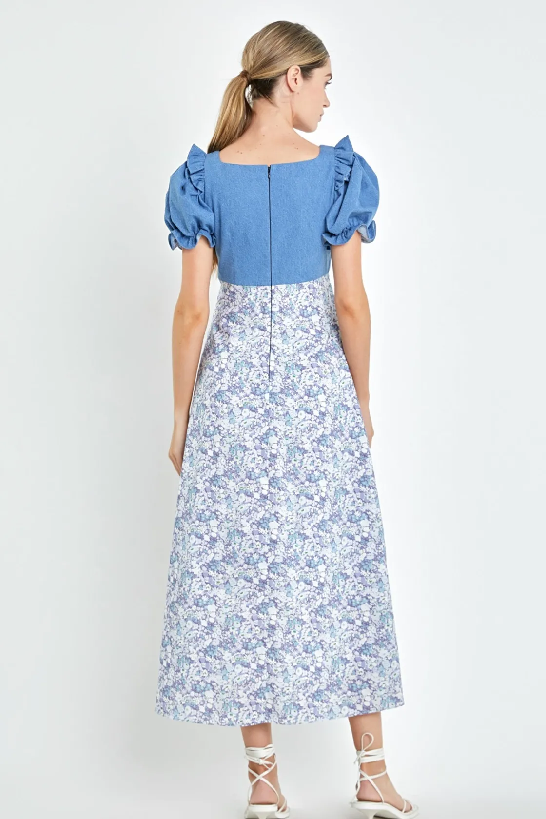 english_factory__denim_co_2.webp ENGLISH FACTORY Puff Sleeve | Tops*- Denim Combo Floral Print Maxi Dress BLUEMULTI