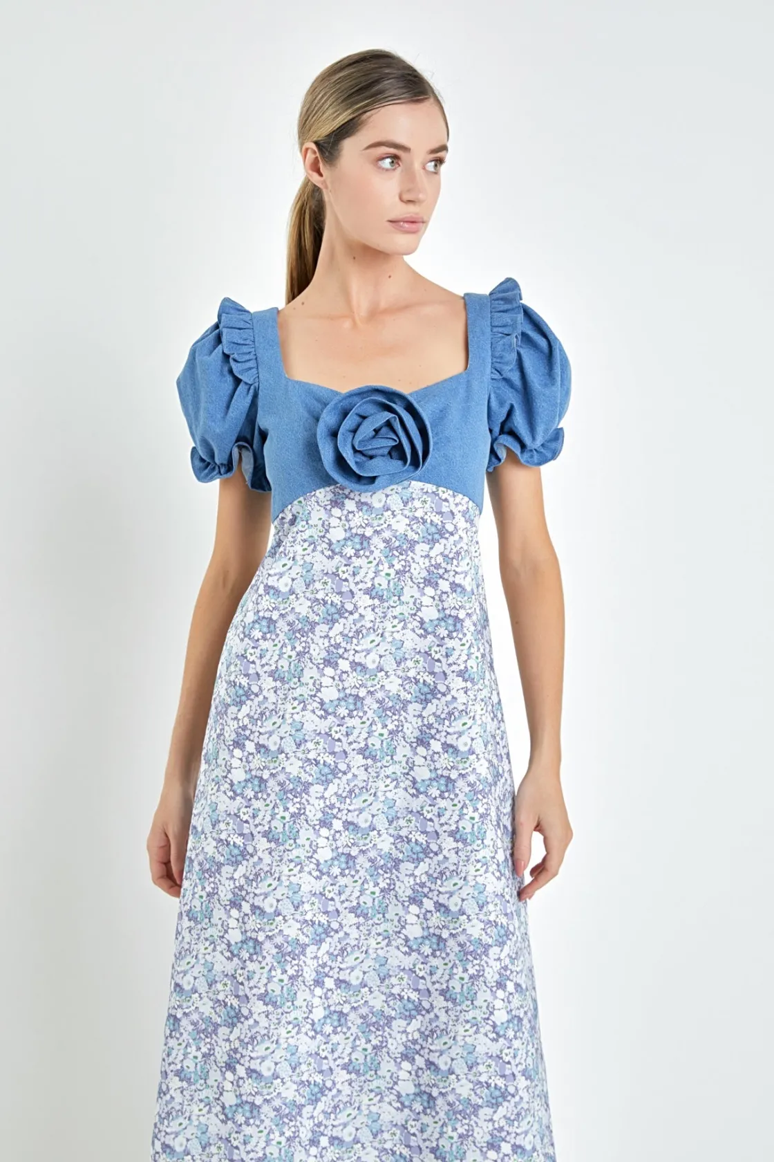 english_factory__denim_co_3.webp ENGLISH FACTORY Puff Sleeve | Tops*- Denim Combo Floral Print Maxi Dress BLUEMULTI