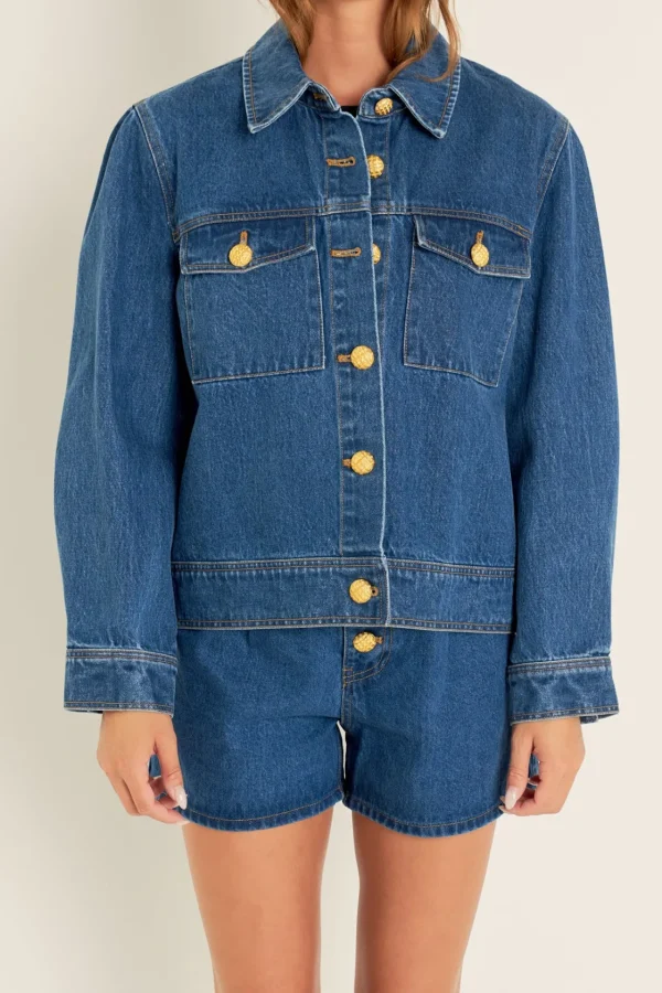 ENGLISH FACTORY Denim | Jackets & Coats*- Denim Jacket With Brass Buttons BLUE