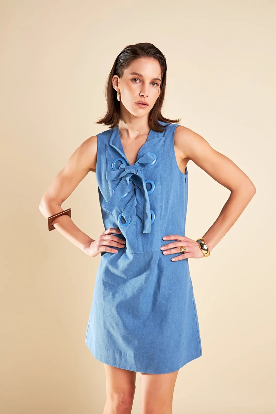 english_factory__denim_la_3.webp ENGLISH FACTORY Lace Dresses | Denim*- Lace up Mini Dress DENIM