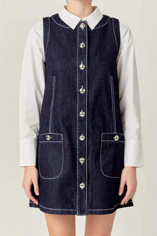 ENGLISH FACTORY Denim | Tops*- Denim Mini Dress NAVYDENIM