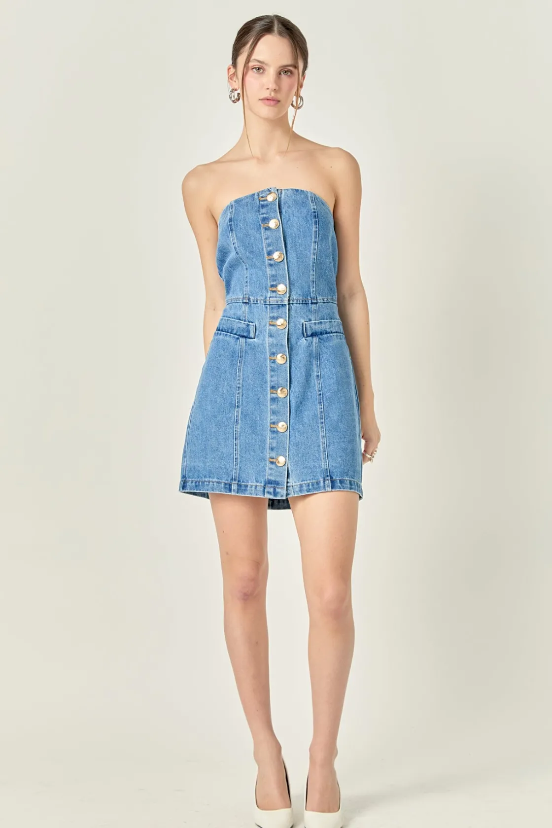 english_factory__denim_tu_1.webp ENGLISH FACTORY Denim | Matching Sets*- Denim Tube Mini Dress