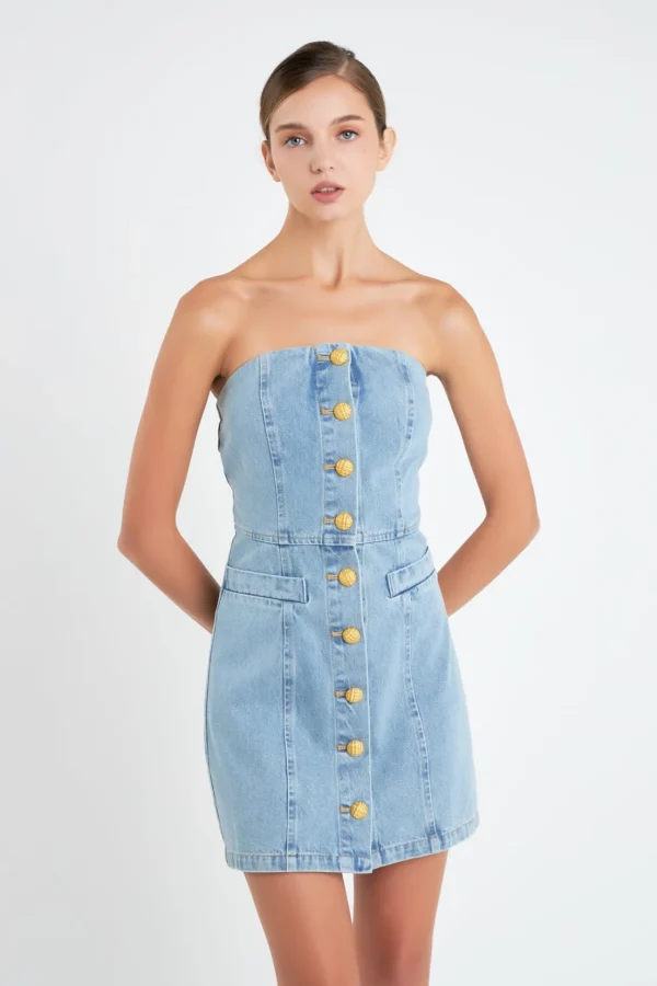 ENGLISH FACTORY Denim | Matching Sets*- Denim Tube Mini Dress