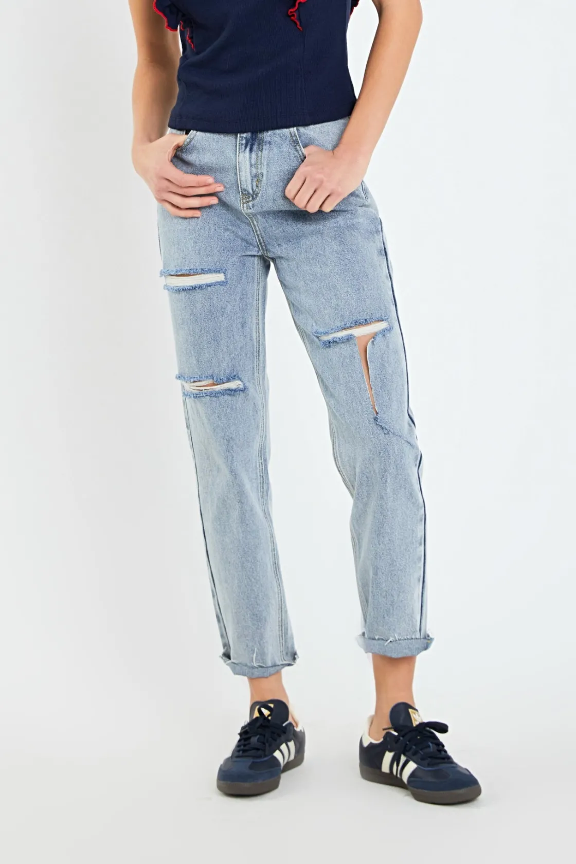 english_factory__destroye_0.webp ENGLISH FACTORY Denim | Tops*- Destroyed Mom Jeans