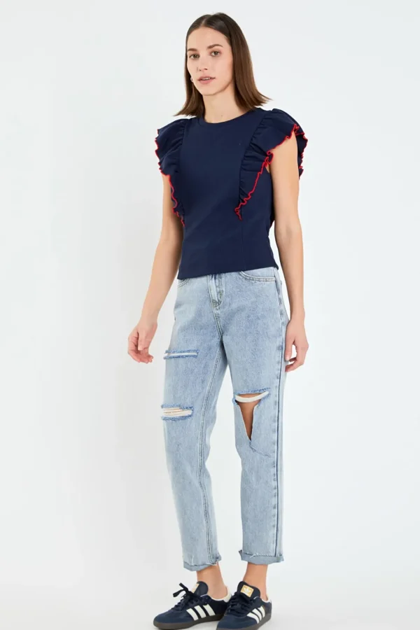 ENGLISH FACTORY Denim | Tops*- Destroyed Mom Jeans
