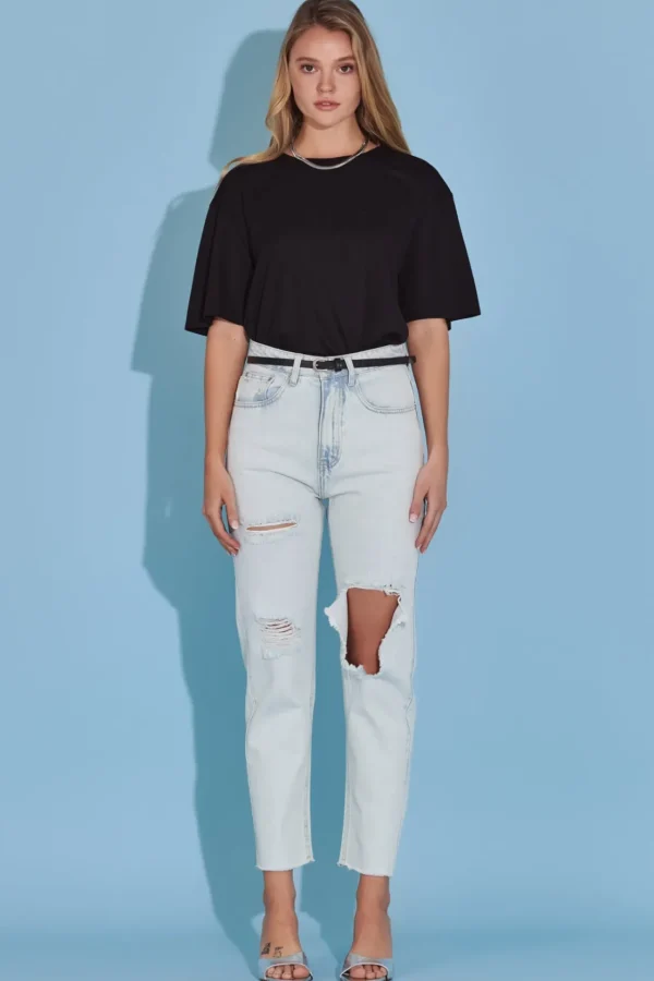 ENGLISH FACTORY Denim | Tops*- Destroyed Mom Jeans