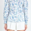 ENGLISH FACTORY Shirts & Blouses | Tops*- Digital Print Button Down Blouse BLUE/OFFWHITE