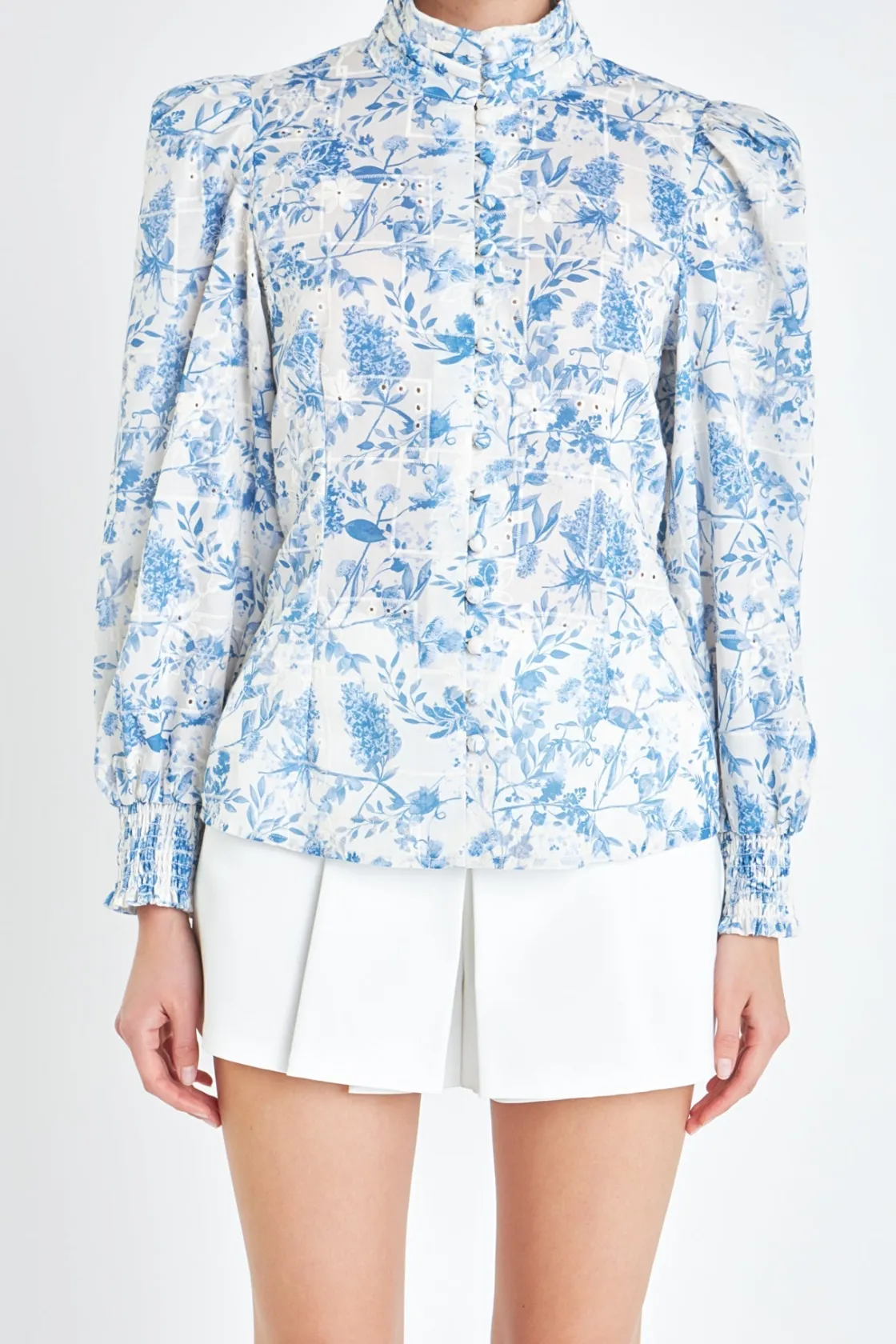 english_factory__digital__0.webp ENGLISH FACTORY Shirts & Blouses | Tops*- Digital Print Button Down Blouse BLUE/OFFWHITE