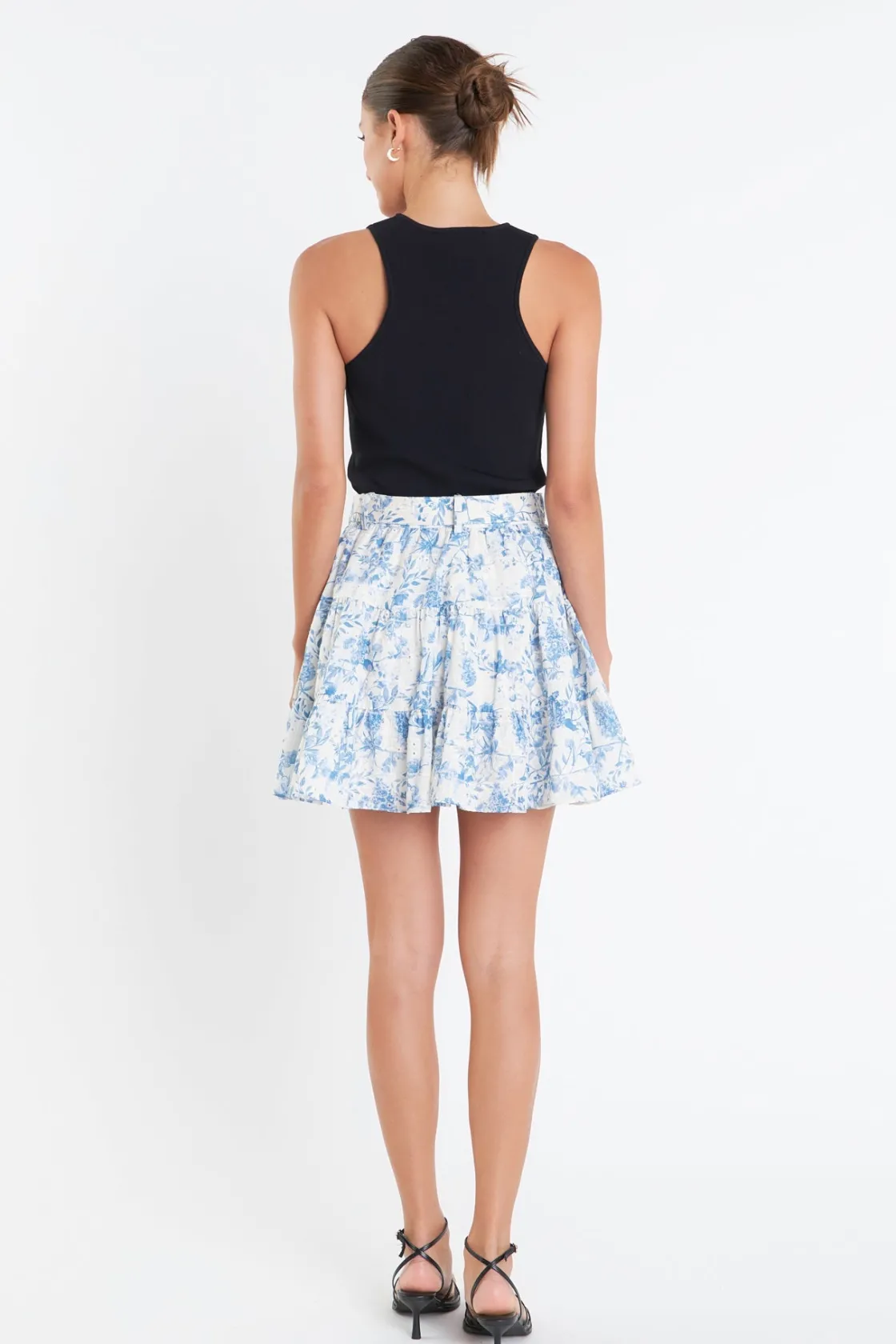 english_factory__digital__2-1.webp ENGLISH FACTORY Skirts | Tops*- Digital Print Belted Tiered Mini Skirt BLUE/OFFWHITE