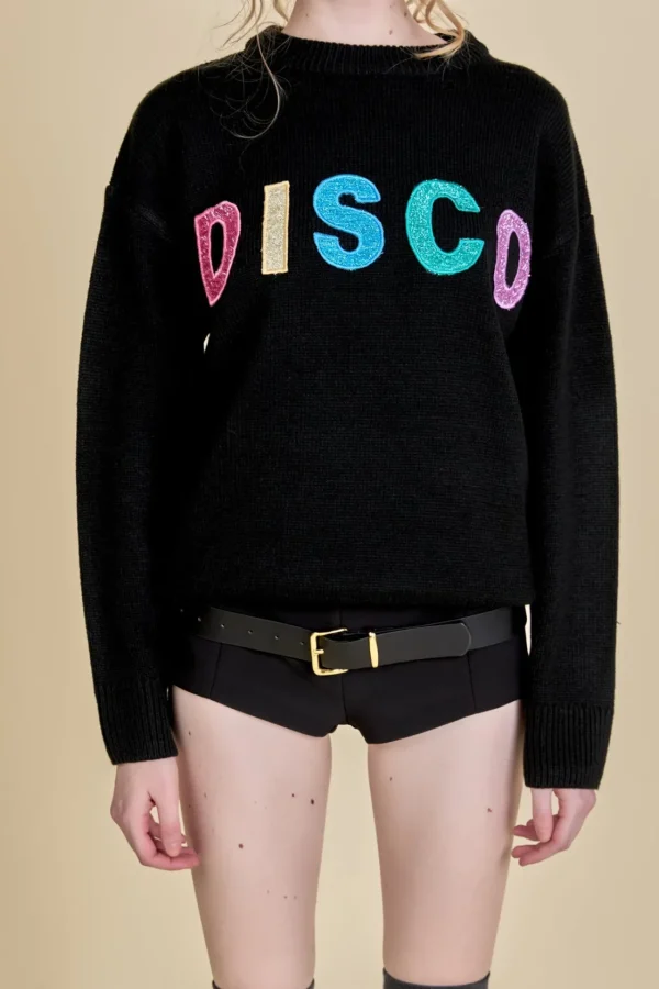 ENGLISH FACTORY Sweaters & Knits | Tops*- Disco Glitter Lettering Sweater BLACK