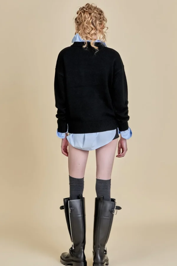 ENGLISH FACTORY Sweaters & Knits | Tops*- Disco Glitter Lettering Sweater BLACK