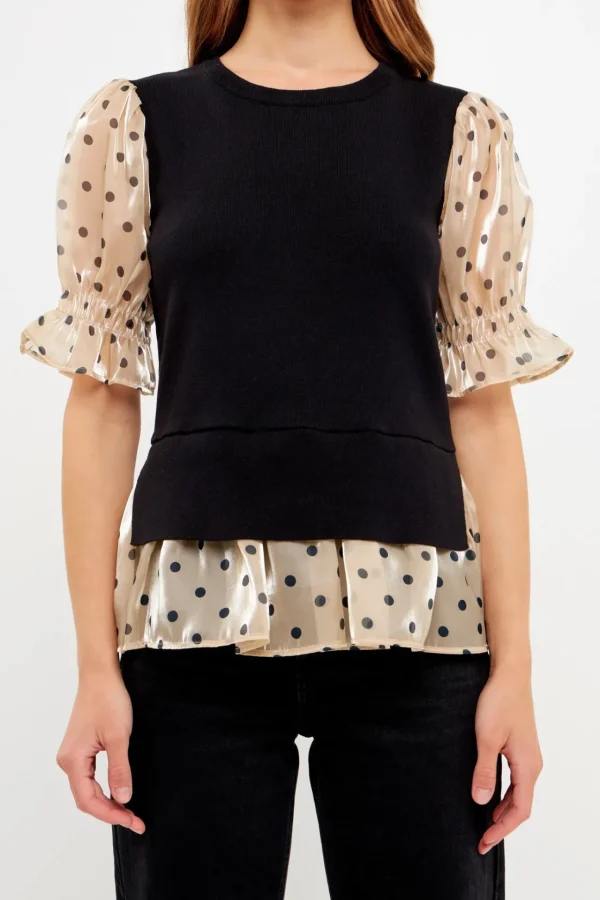 ENGLISH FACTORY Sweaters & Knits | Tops*- Dot Mixed Sweater Top BLACK/BEIGE