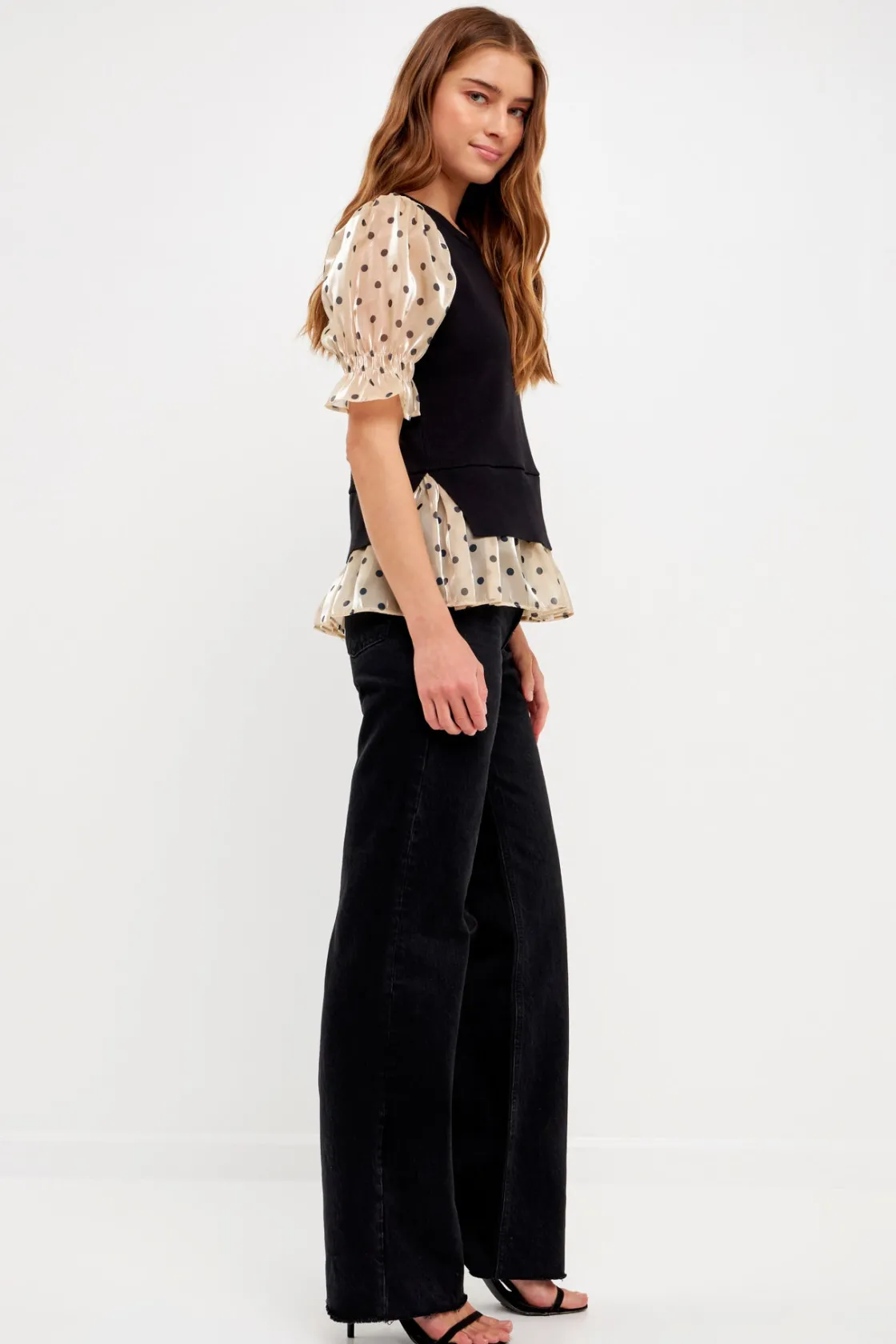 english_factory__dot_mixe_1.webp ENGLISH FACTORY Sweaters & Knits | Tops*- Dot Mixed Sweater Top BLACK/BEIGE