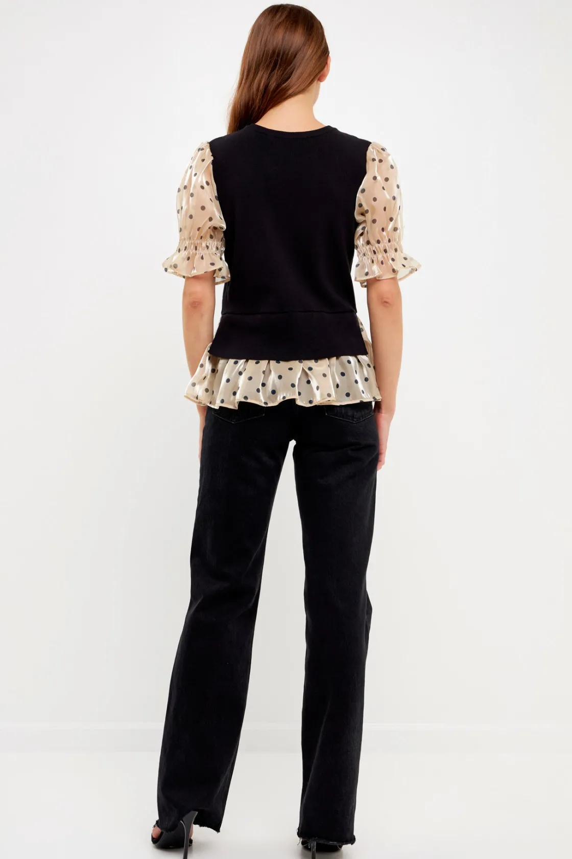 english_factory__dot_mixe_2.webp ENGLISH FACTORY Sweaters & Knits | Tops*- Dot Mixed Sweater Top BLACK/BEIGE