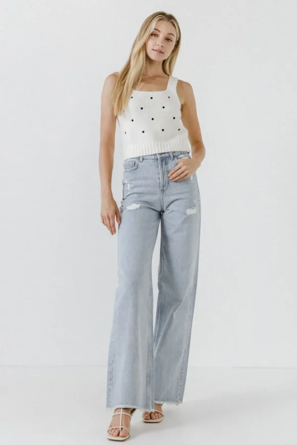 ENGLISH FACTORY Tops*- Dot Sweater Tank Top