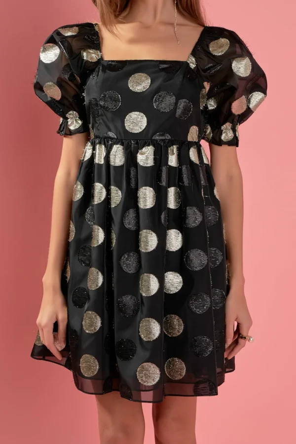 ENGLISH FACTORY Little Black Dress*- Dotted Organza Mini Dress BLACK
