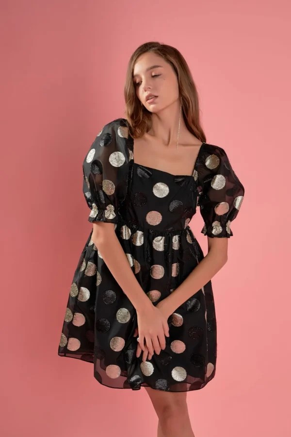 ENGLISH FACTORY Little Black Dress*- Dotted Organza Mini Dress BLACK