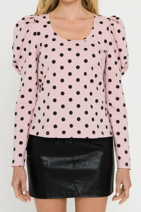 ENGLISH FACTORY Tops*- Dotted Puff Long Sleeve T-shirt PINKMULTI