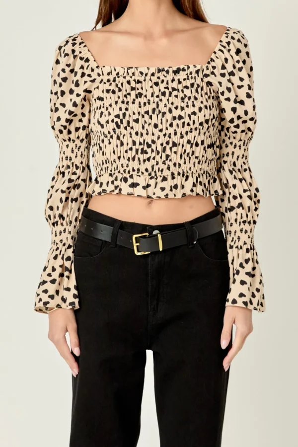 ENGLISH FACTORY Tops*- Dotted Smocked Top BEIGE/BLACK