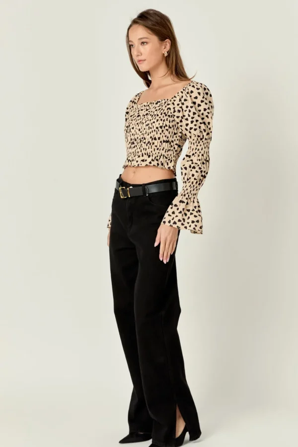 ENGLISH FACTORY Tops*- Dotted Smocked Top BEIGE/BLACK