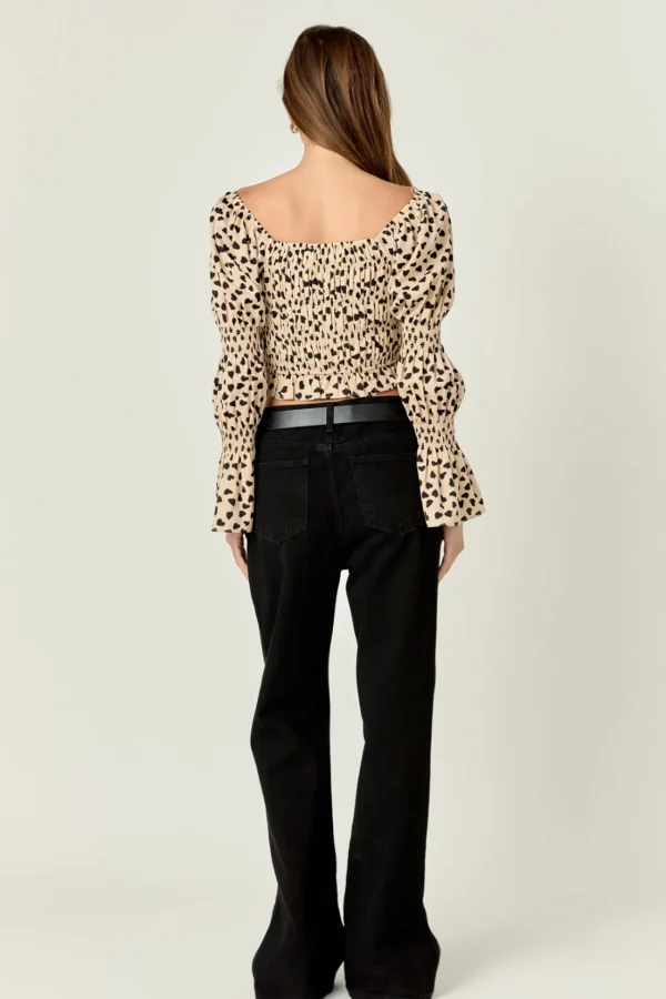 ENGLISH FACTORY Tops*- Dotted Smocked Top BEIGE/BLACK