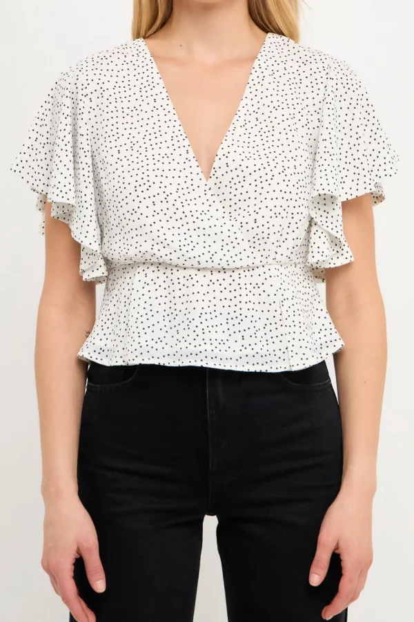 ENGLISH FACTORY Tops*- Dotted Wrapped Top WHITE/BLACKDOT
