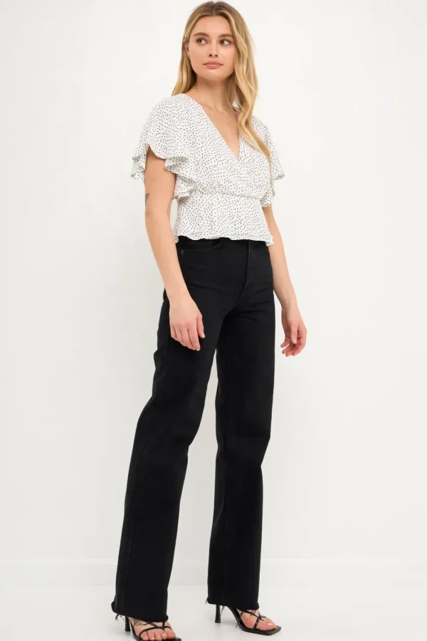 ENGLISH FACTORY Tops*- Dotted Wrapped Top WHITE/BLACKDOT