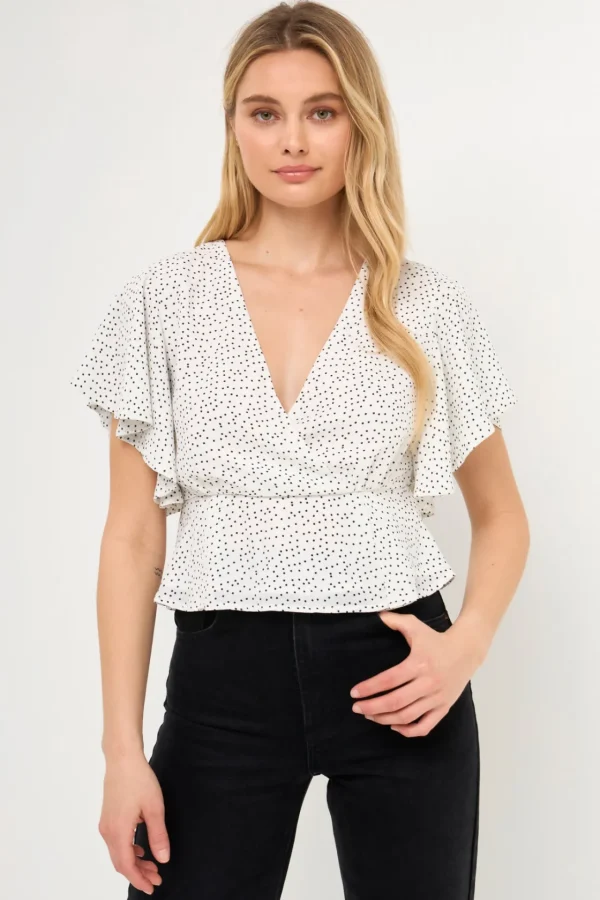 ENGLISH FACTORY Tops*- Dotted Wrapped Top WHITE/BLACKDOT