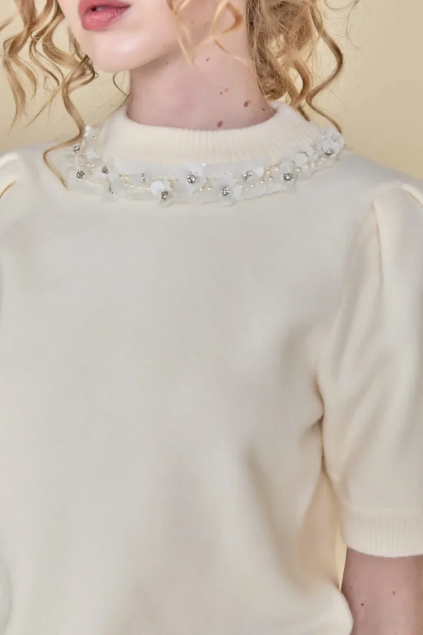ENGLISH FACTORY Sweaters & Knits | Tops*- Embellishment Puff Sleeve Knit OFFWHITE