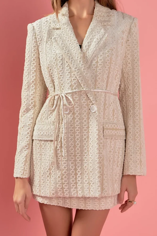 ENGLISH FACTORY Blazers | Tops*- Embellished Velvet Belted Blazer Dress IVORY