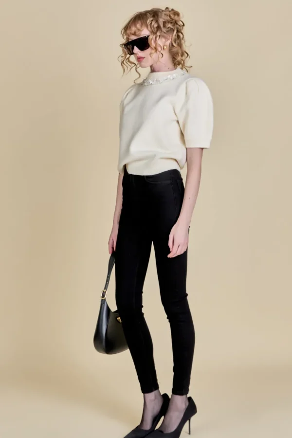 ENGLISH FACTORY Sweaters & Knits | Tops*- Embellishment Puff Sleeve Knit OFFWHITE