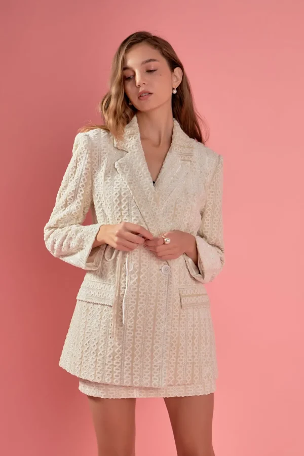 ENGLISH FACTORY Blazers | Tops*- Embellished Velvet Belted Blazer Dress IVORY