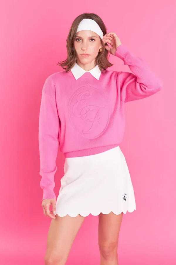 ENGLISH FACTORY Tops*- Embo Logo Knit Sweater PINK