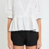 ENGLISH FACTORY Tops*- Embroidered Blouse with Scalloped Hem WHITE