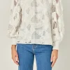ENGLISH FACTORY Shirts & Blouses | Tops*- Embroidered Cotton Blouse with Smocked Neck WHITE