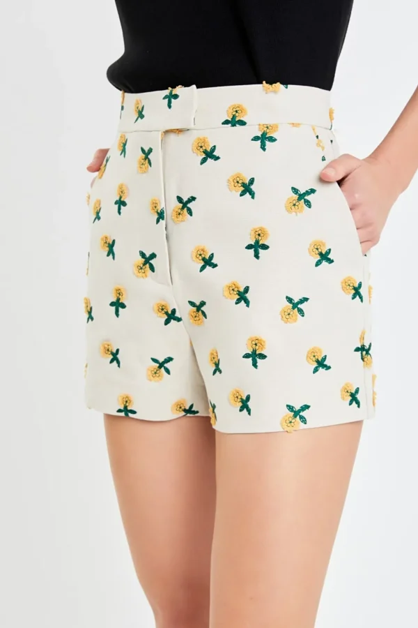 ENGLISH FACTORY Shorts & Skorts | Tops*- Embroidered Linen Shorts BEIGE