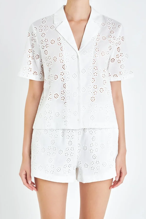 ENGLISH FACTORY Matching Sets | Tops*- Embroidered Cotton Camp Shirt