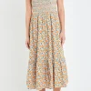 ENGLISH FACTORY Floral Dresses | Tops*- Embroidered Smocked Midi Dress BLUE/ORANGE