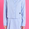 ENGLISH FACTORY Tops*- Embroidered Logo White Stripe Button Front Shirt POWDERBLUE/WHITE