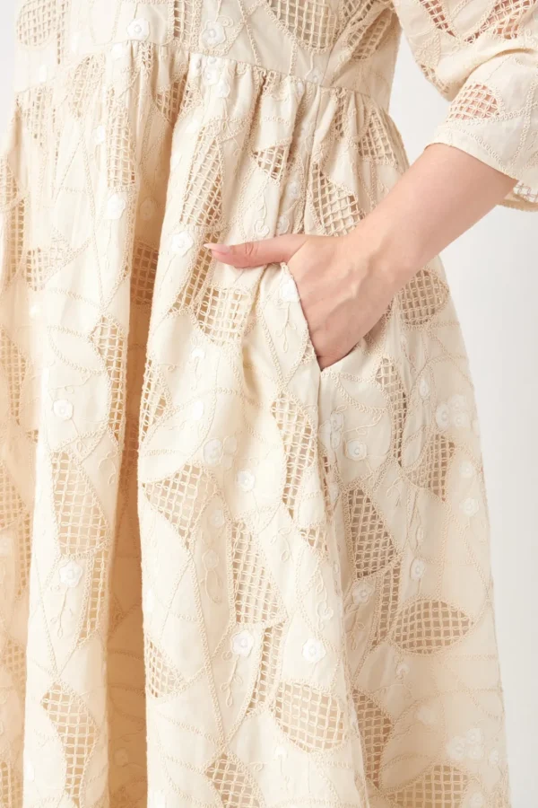 ENGLISH FACTORY Lace Dresses | Tops*- Embroidered Lace Midi Dress IVORY